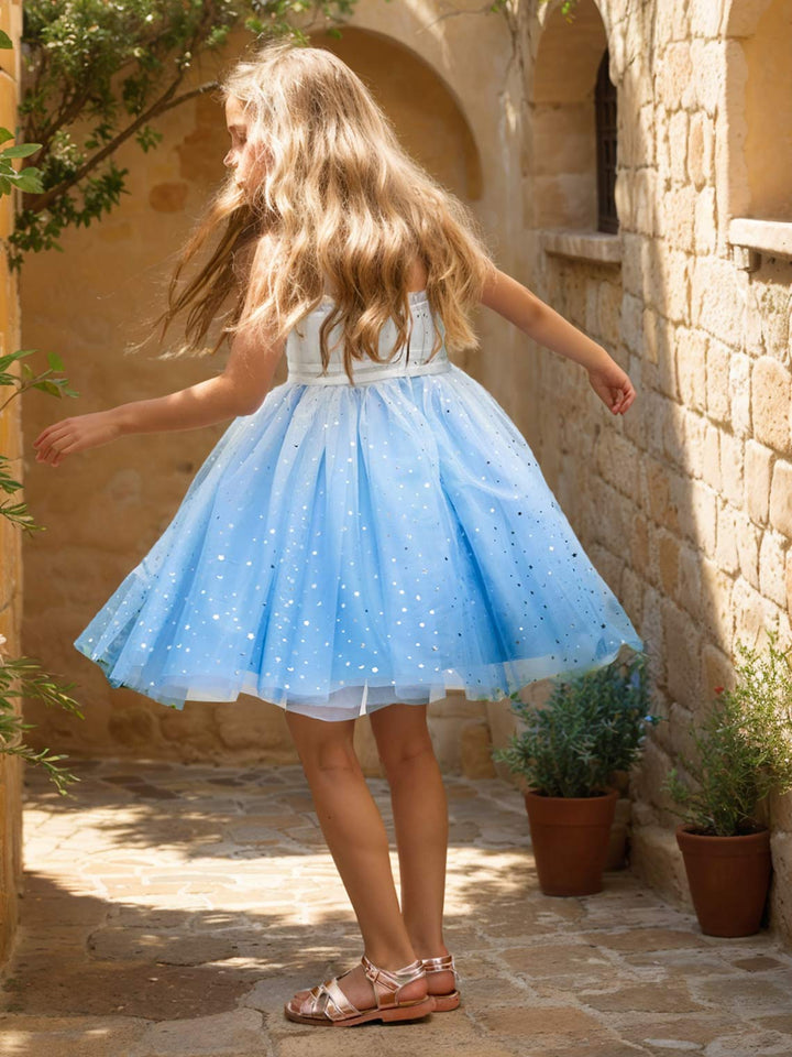 Robe de Bal/Princesse en Tulle Bleu Longueur Genou pour Demoiselle D'Honneur
