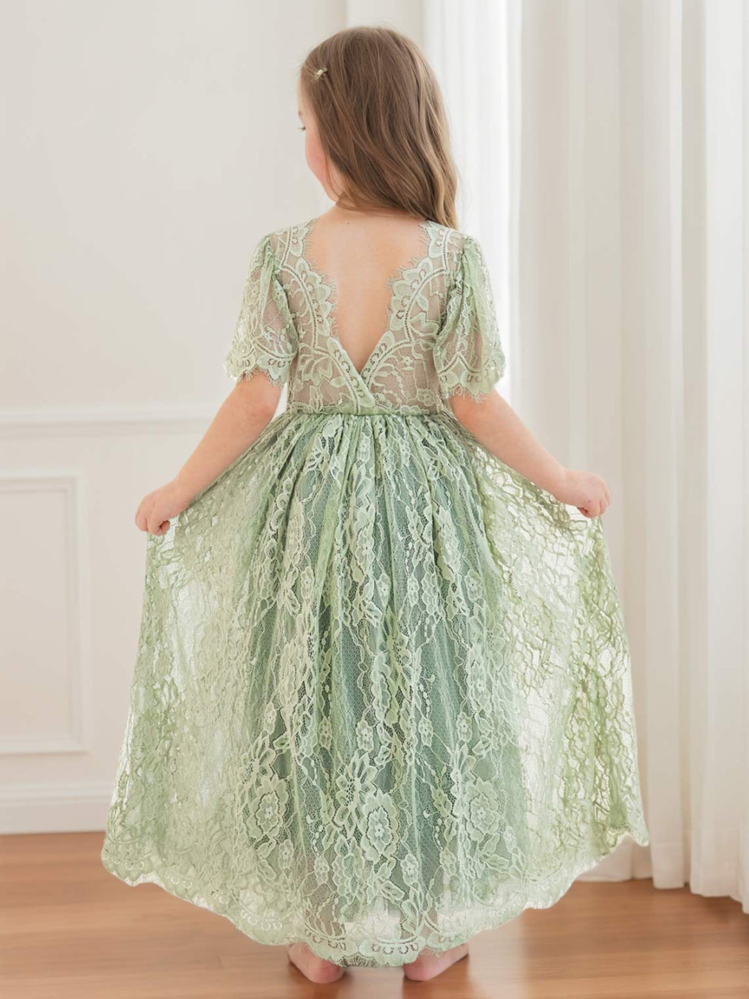 Robe de Demoiselle D'Honneur Style Bohème Ivoire en Dentelle Coupe A Longueur Cheville