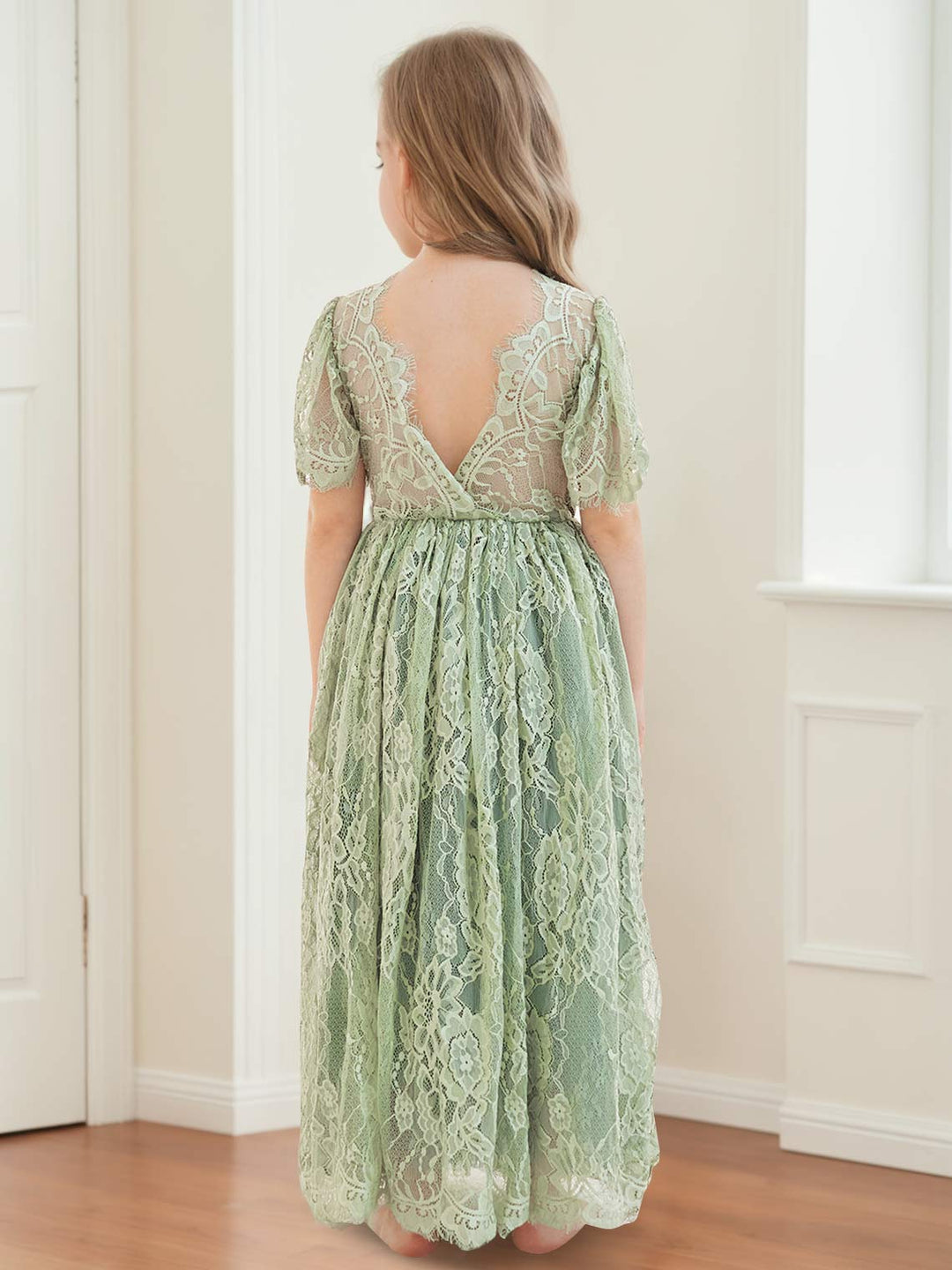 Robe de Demoiselle D'Honneur Style Bohème Ivoire en Dentelle Coupe A Longueur Cheville