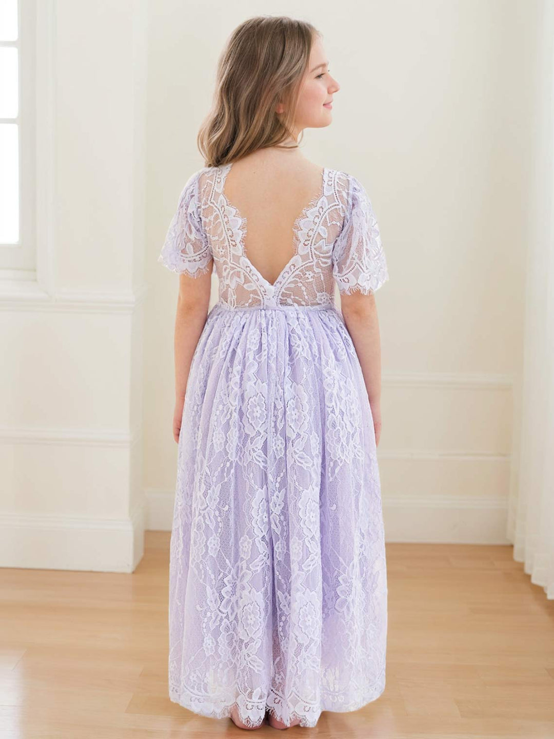 Robe de Demoiselle D'Honneur Style Bohème Ivoire en Dentelle Coupe A Longueur Cheville