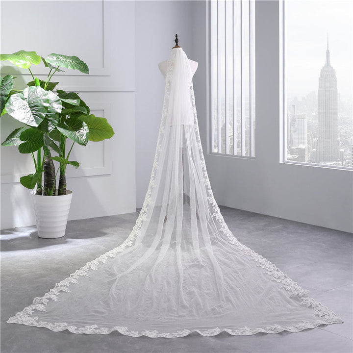 Voile de Mariée en Dentelle à Un Niveau avec Appliques