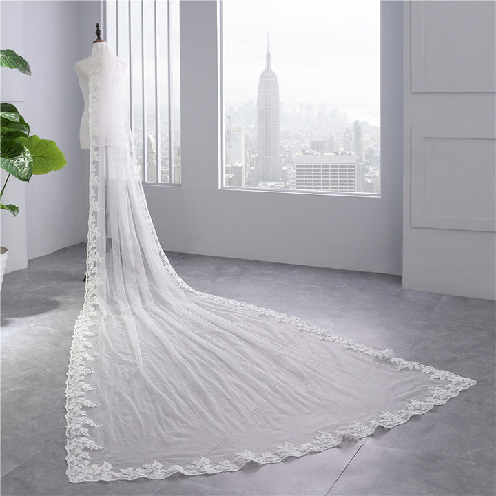 Voile de Mariée en Dentelle à Un Niveau avec Appliques