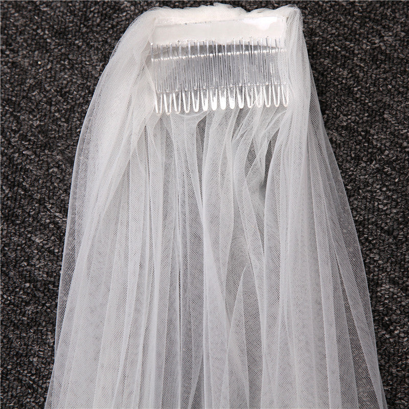 Voile de Mariée Long en Dentelle à Un Niveau avec Appliques