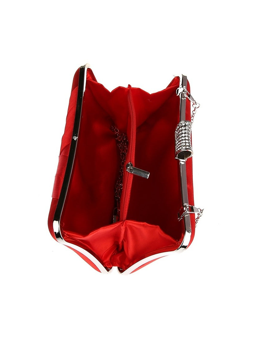 Pochettes de Soirée de Mariage en Cuir Pu et Soie avec Cristaux Unis