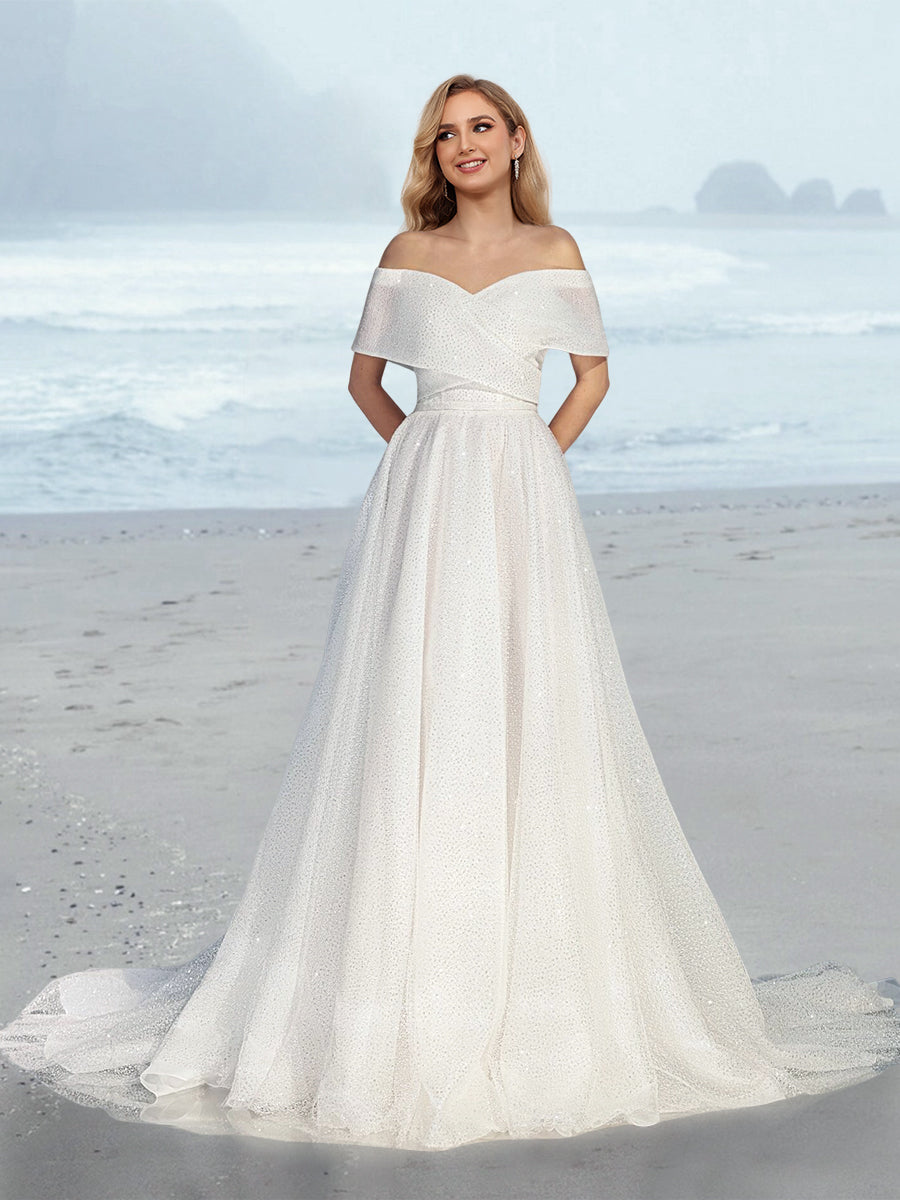 Robe de Mariée A-Line/Princess à Épaules Dénudées et Longueur Au Sol