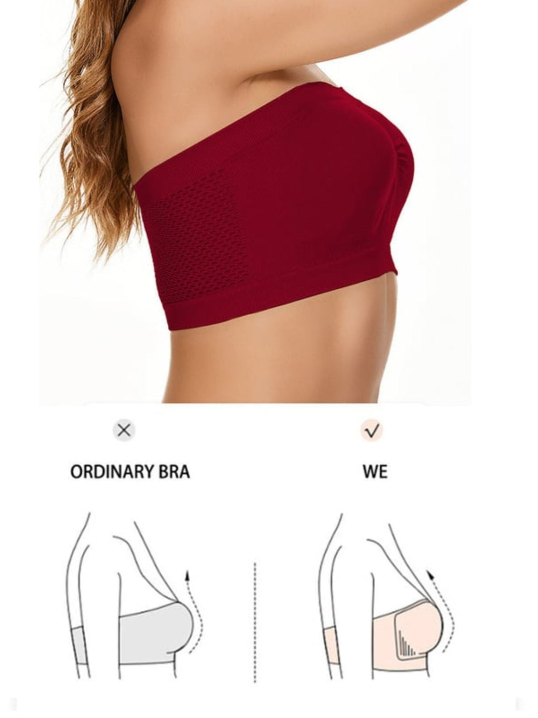 Soutien-Gorge Sans Bretelles de Couleur Unie Respirant Quotidien pour Femmes