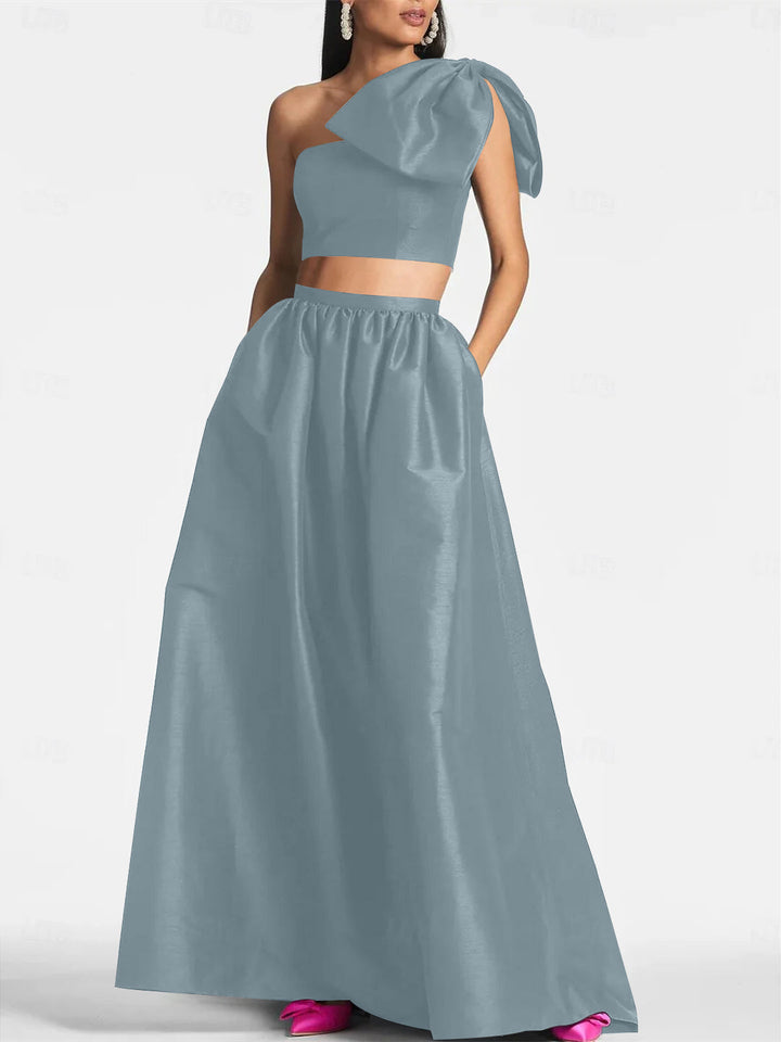 Robe de Mariée A-Line/Princess Asymétrique à Une Épaule, Longueur Au Sol, Sans Manches, en Satin avec Nœud(S) de Poche