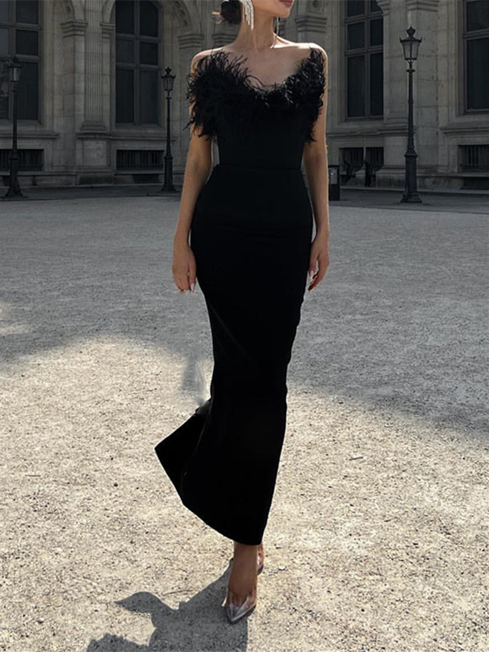 Robe D'Invitée de Mariage Fourreau/Colonne Sans Manches, Asymétrique, Longueur Cheville