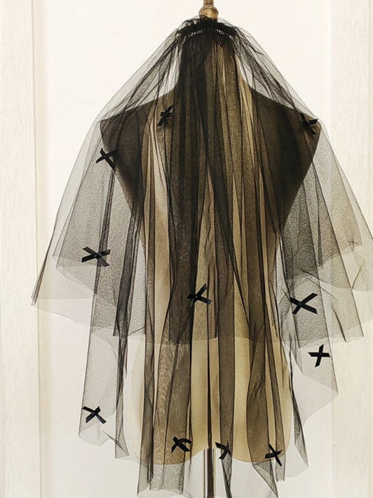 Voiles de Mariée en Dentelle à Deux Niveaux Voiles de Coude avec Broderie