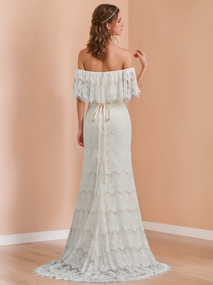 Robe de mariée en dentelle A-Ligne/Princesse, manches longues, longueur sol