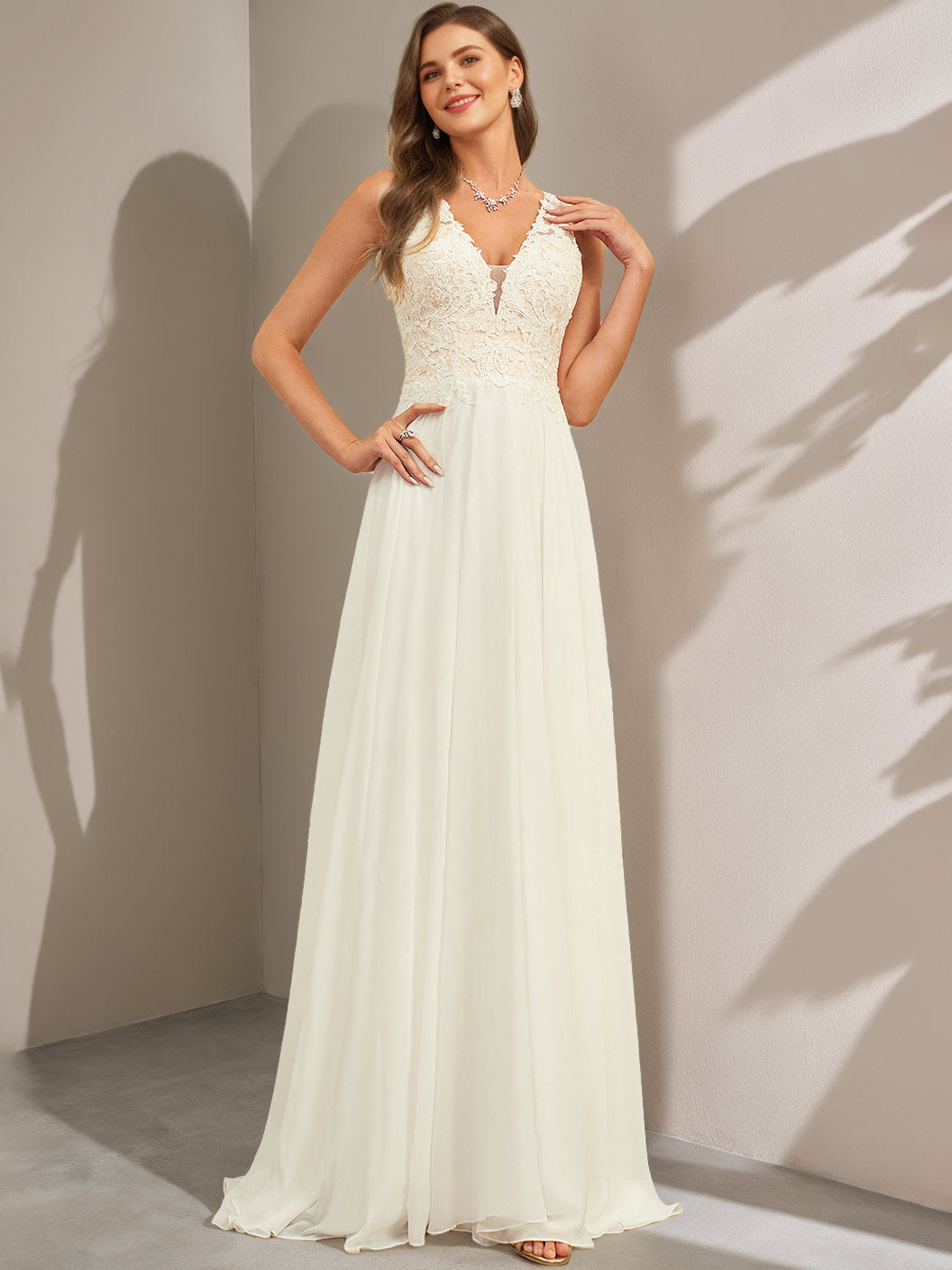 Robe de mariée longue en dentelle A-Ligne/Princesse, bustier, sans manches, longueur sol, avec appliqués