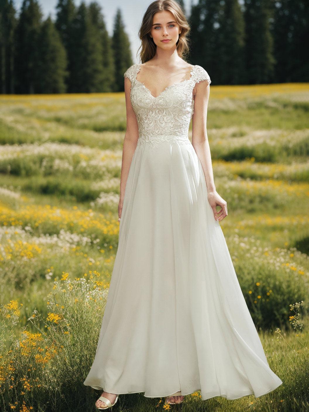 Robe de mariée A-Ligne/Princesse, bustier, sans manches, longueur cheville, avec appliqués