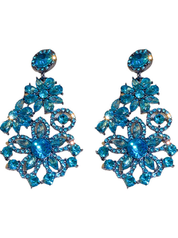 Boucles D'Oreilles en Argent avec Fleur de Diamant Bleu et Aiguille Boucles D'Oreilles de Luxe Haut de Gamme Légères