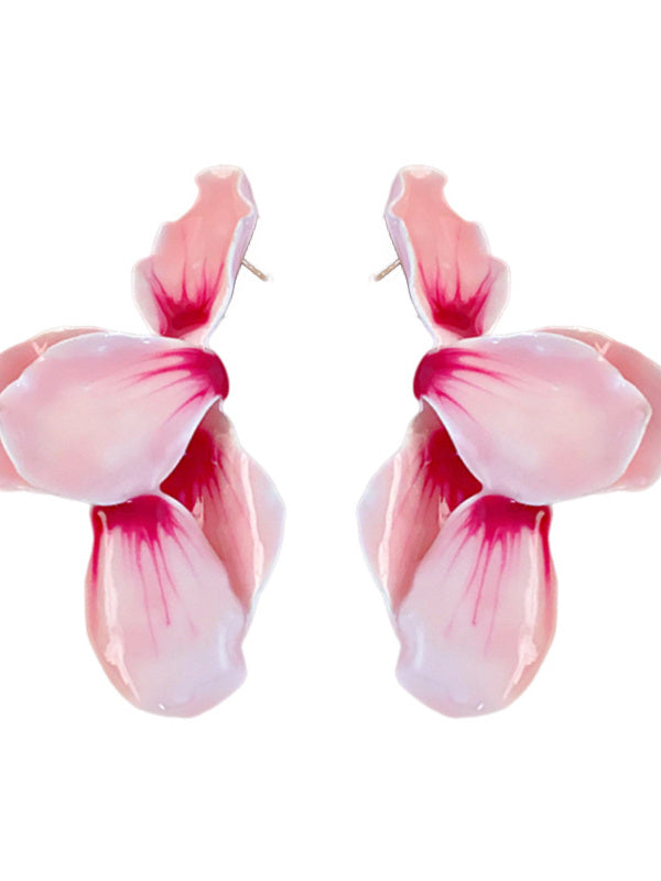 Boucles D'Oreilles Pendantes en Forme de Pétales de Fleurs en Argent avec Aiguille