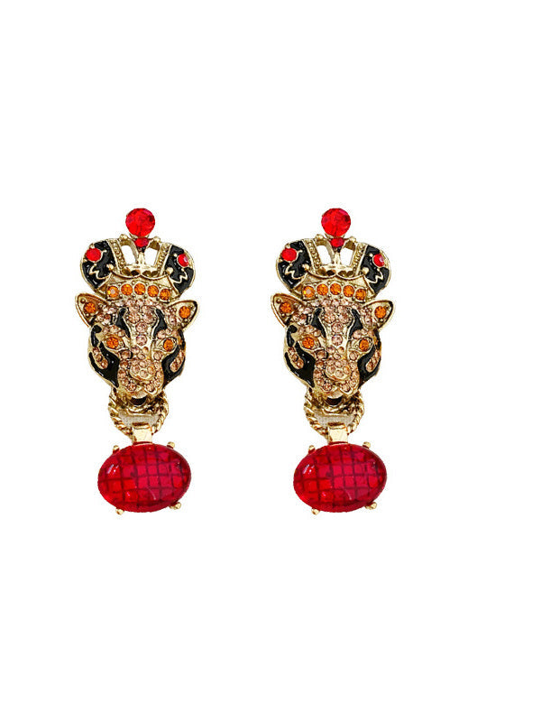 Boucles D'Oreilles Couronne de Tête de Tigre en Diamant Boucles D'Oreilles Rétro de Luxe Légères Haut de Gamme