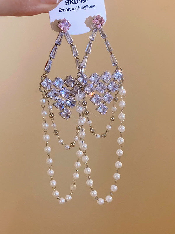 Boucles D'Oreilles à Pampilles en Perles Triangulaires en Zircon, Douces et Légères, de Style Luxueux, Exquises