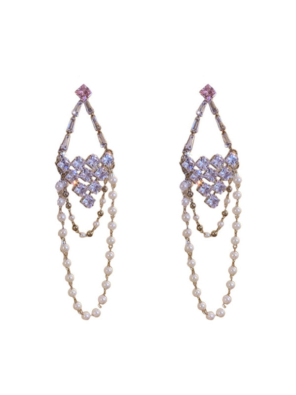 Boucles D'Oreilles à Pampilles en Perles Triangulaires en Zircon, Douces et Légères, de Style Luxueux, Exquises