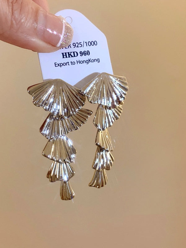 Boucles D'Oreilles Simples Multicouches en Forme D'Éventail Boucles D'Oreilles de Tempérament de Personnalité à la Mode pour Femmes