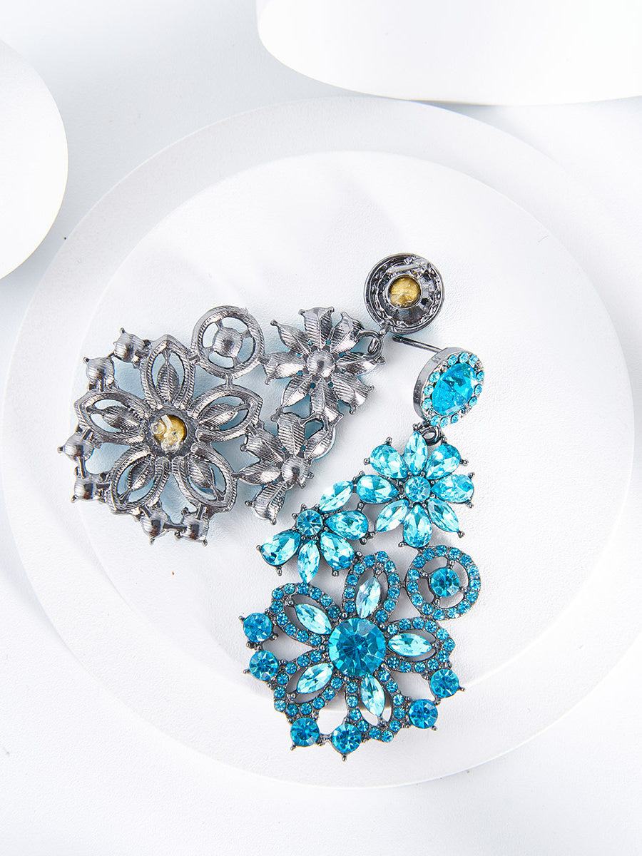 Boucles D'Oreilles de Luxe Haut de Gamme en Forme de Fleur de Diamant Bleu Européen et Américain pour Femme