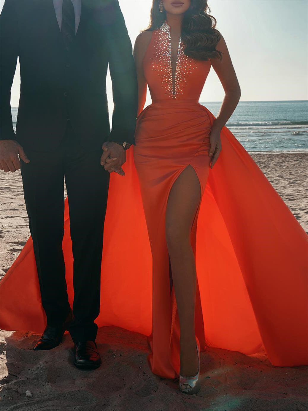 Robe de Bal Longue Au Sol à Licou et Fourreau/Colonne