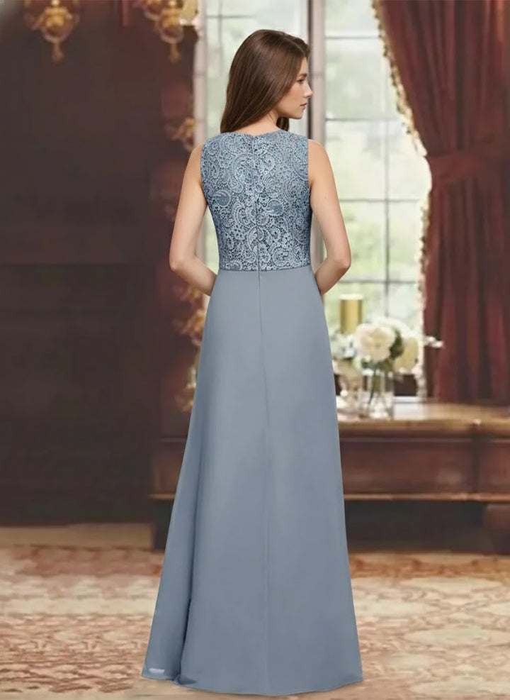 Robes pour mère de la mariée, 2 pièces, coupe A ou princesse, col rond, manches 3/4, longueur au sol, avec plis et volants