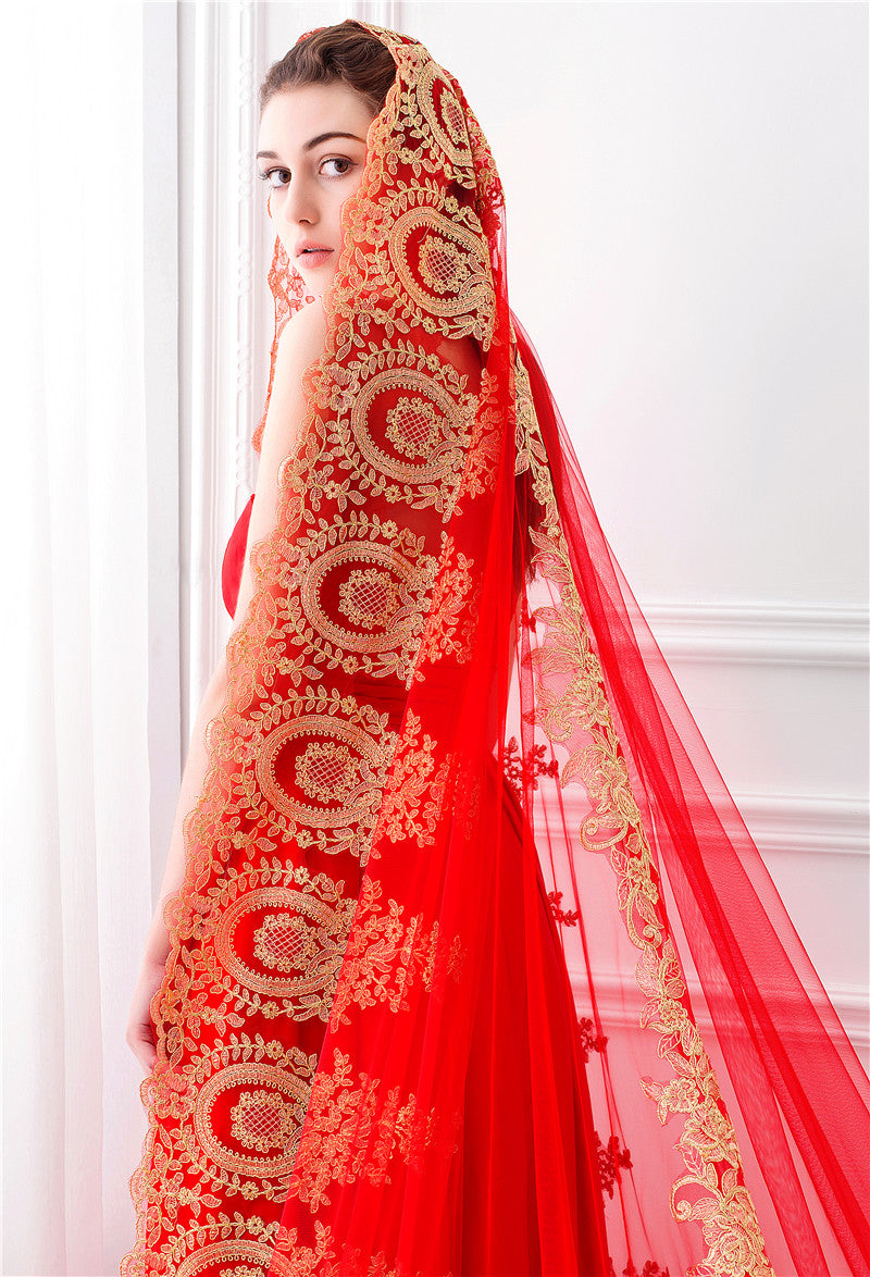 Voile de Mariée Luxueux à Un Niveau avec Broderie