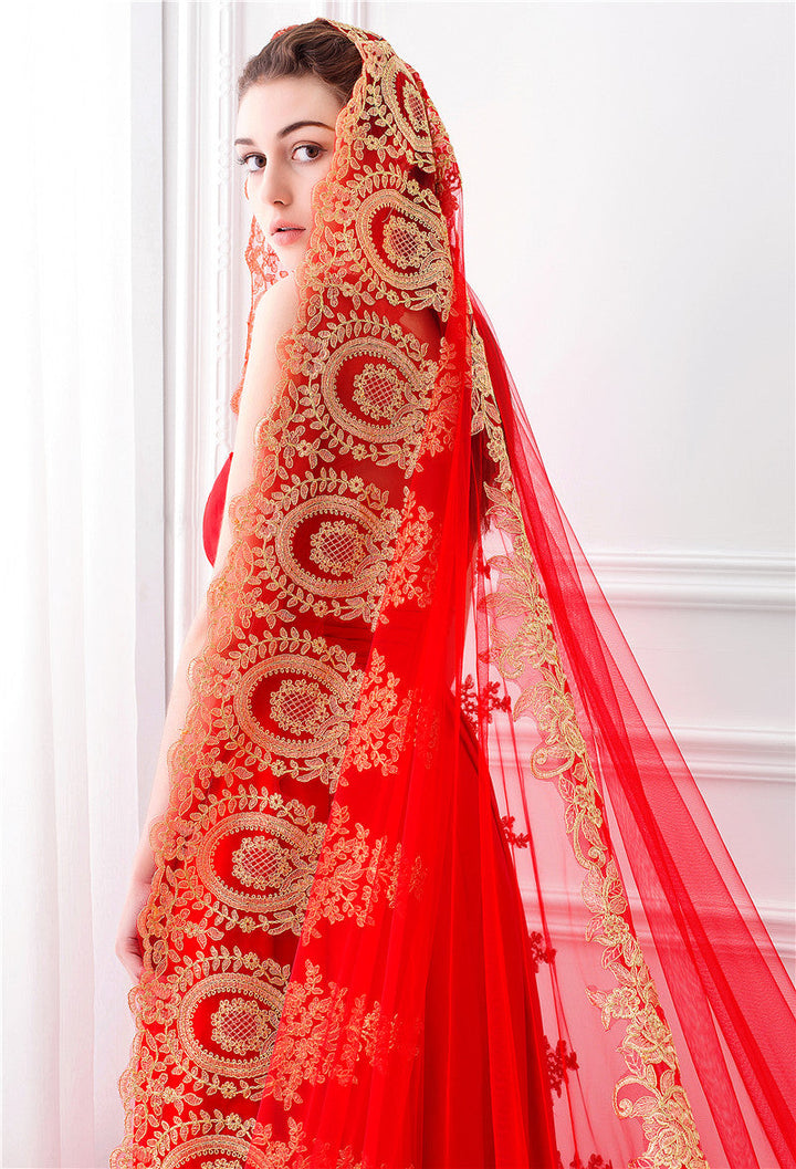 Voile de Mariée Luxueux à Un Niveau avec Broderie