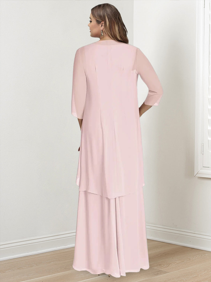 Robe de Mère de la Mariée Grande Taille à Col en V Sans Manches, Longueur Au Sol, avec Enveloppes