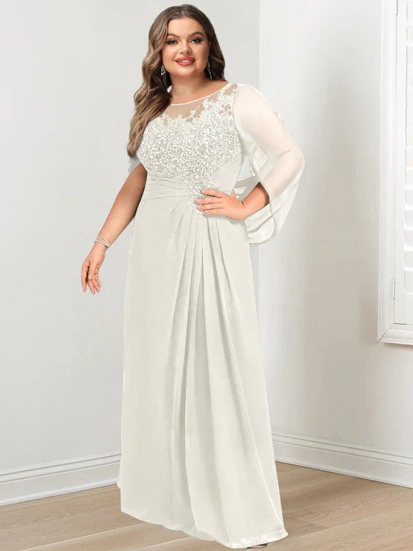 Robe de Mère de la Mariée Grande Taille, Coupe A-Line/Princess, Longueur Au Sol, avec Plis et Paillettes