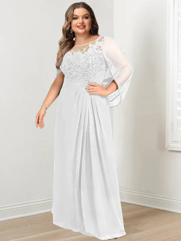 Robe de Mère de la Mariée Grande Taille, Coupe A-Line/Princess, Longueur Au Sol, avec Plis et Paillettes