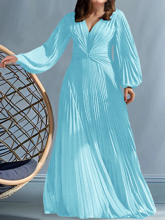 Robes de Mère de la Mariée Grande Taille à Col en V et Coupe Princesse avec Fronces