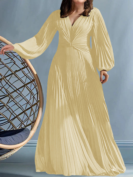 Robes de Mère de la Mariée Grande Taille à Col en V et Coupe Princesse avec Fronces