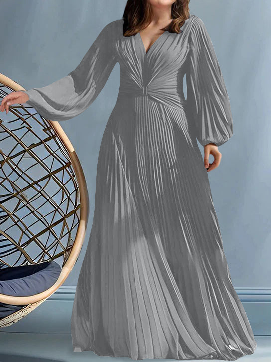 Robes de Mère de la Mariée Grande Taille à Col en V et Coupe Princesse avec Fronces