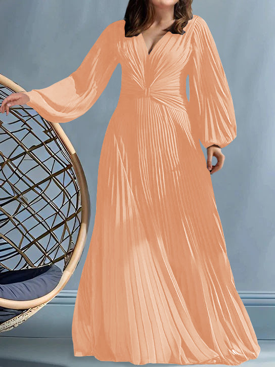 Robes de Mère de la Mariée Grande Taille à Col en V et Coupe Princesse avec Fronces