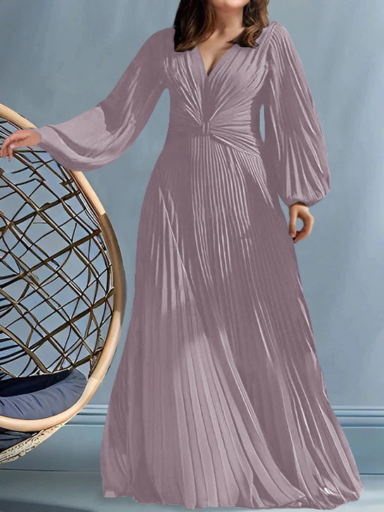 Robes de Mère de la Mariée Grande Taille à Col en V et Coupe Princesse avec Fronces