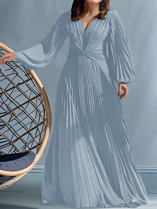 Robes de Mère de la Mariée Grande Taille à Col en V et Coupe Princesse avec Fronces