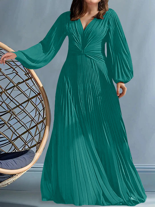 Robes de Mère de la Mariée Grande Taille à Col en V et Coupe Princesse avec Fronces