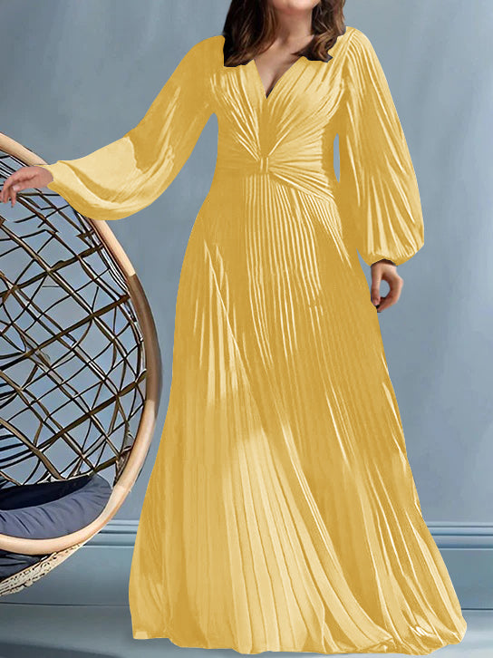 Robes de Mère de la Mariée Grande Taille à Col en V et Coupe Princesse avec Fronces