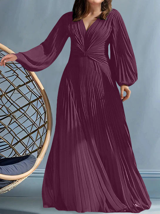 Robes de Mère de la Mariée Grande Taille à Col en V et Coupe Princesse avec Fronces