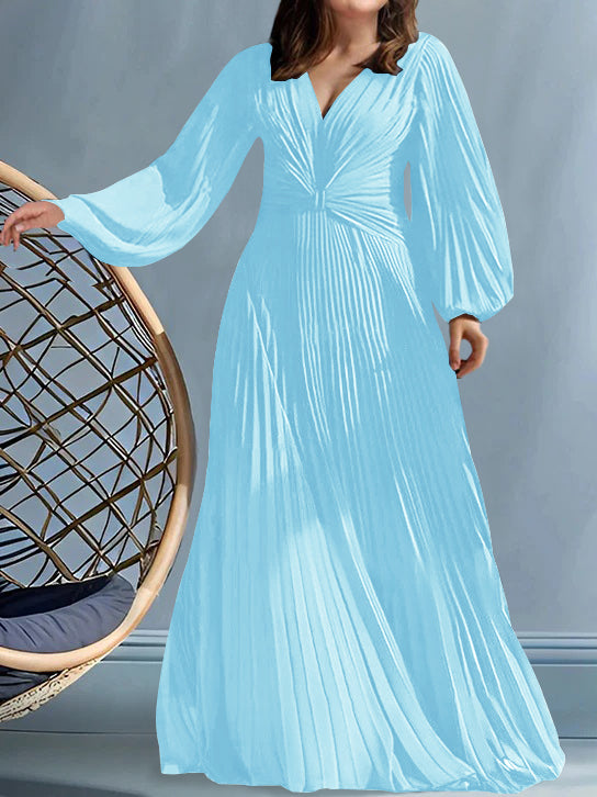 Robes de Mère de la Mariée Grande Taille à Col en V et Coupe Princesse avec Fronces