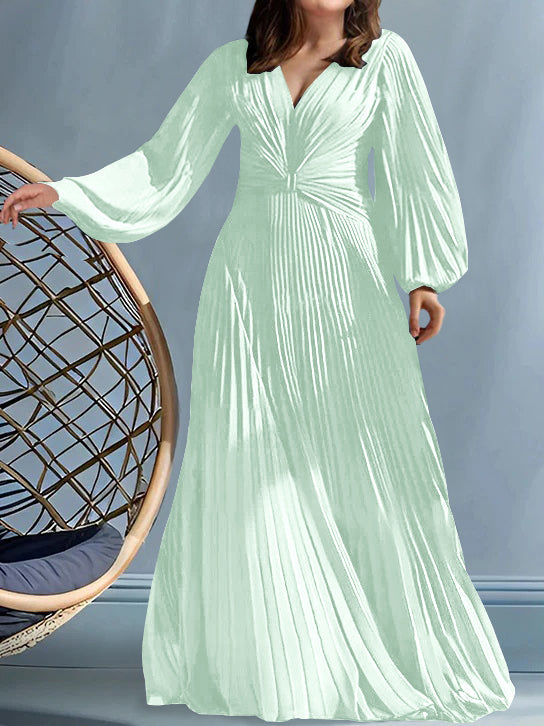 Robes de Mère de la Mariée Grande Taille à Col en V et Coupe Princesse avec Fronces