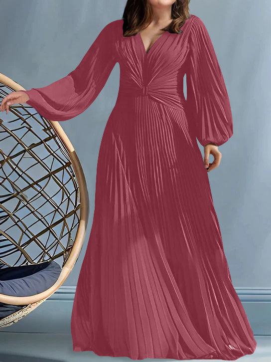 Robes de Mère de la Mariée Grande Taille à Col en V et Coupe Princesse avec Fronces