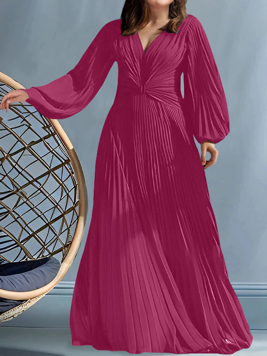 Robes de Mère de la Mariée Grande Taille à Col en V et Coupe Princesse avec Fronces