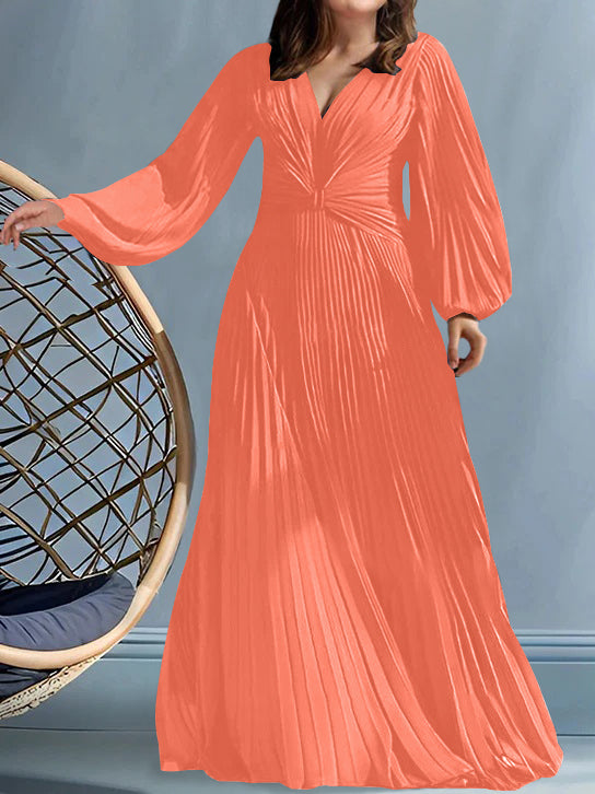 Robes de Mère de la Mariée Grande Taille à Col en V et Coupe Princesse avec Fronces