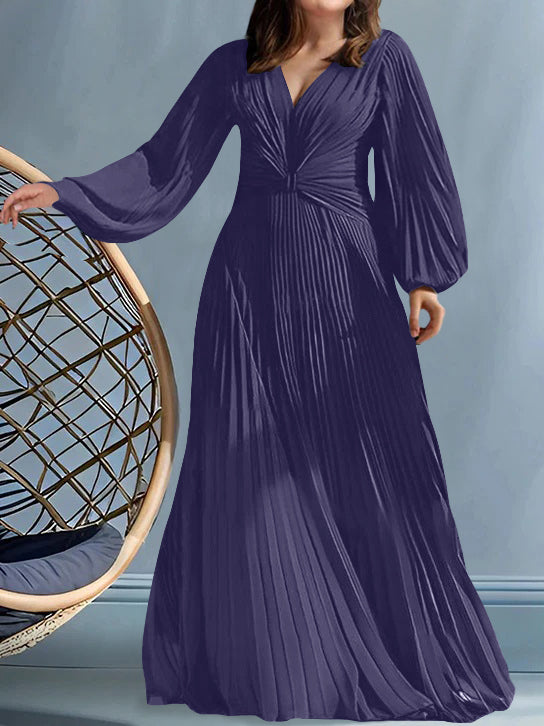 Robes de Mère de la Mariée Grande Taille à Col en V et Coupe Princesse avec Fronces