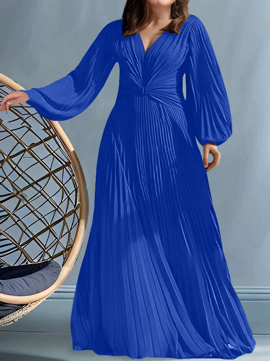 Robes de Mère de la Mariée Grande Taille à Col en V et Coupe Princesse avec Fronces