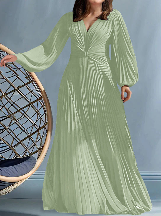 Robes de Mère de la Mariée Grande Taille à Col en V et Coupe Princesse avec Fronces