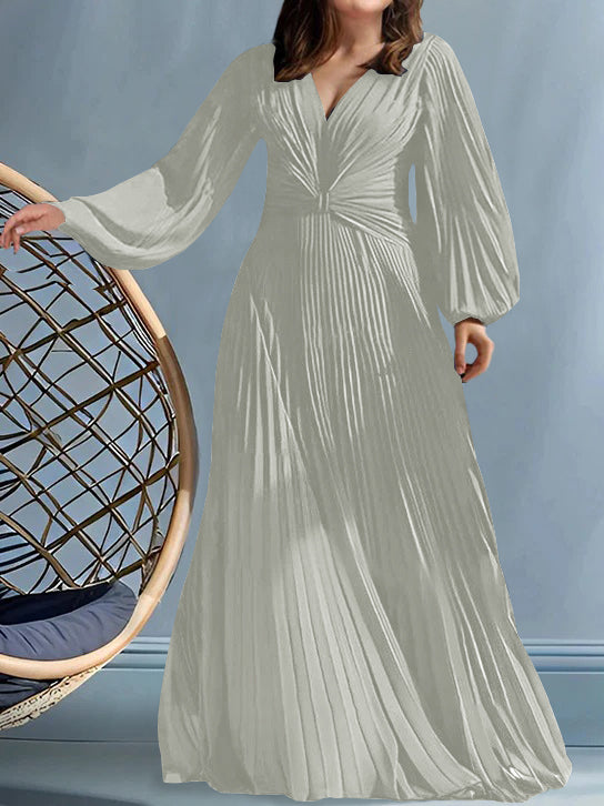 Robes de Mère de la Mariée Grande Taille à Col en V et Coupe Princesse avec Fronces