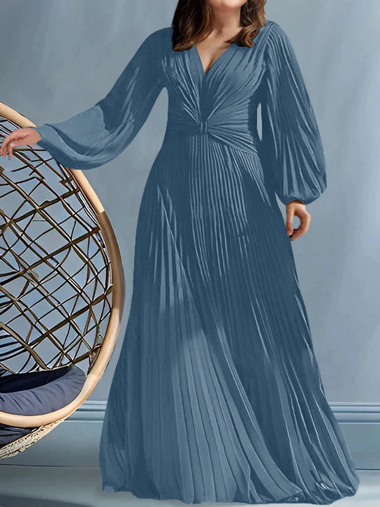 Robes de Mère de la Mariée Grande Taille à Col en V et Coupe Princesse avec Fronces