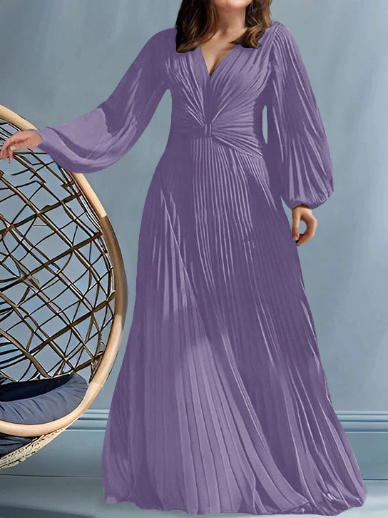 Robes de Mère de la Mariée Grande Taille à Col en V et Coupe Princesse avec Fronces